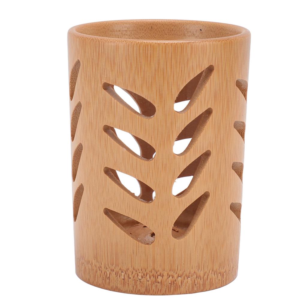 Storage Bucket Multi Purpose Cup Shape Bamboo Toothbrush Holder with Drainage Holes for Makeup Brushes