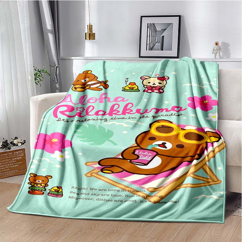Cute Cartoon Rilakkuma Anime Throws Blanket Kids Super Soft Blankt for Sofa Travel Couch Picnic Flannel Blanket Birthday Gift