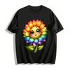 Cute Gradient Rainbow Sunflower Print Casual Loose T-Shirt Pure Cotton T-shirt