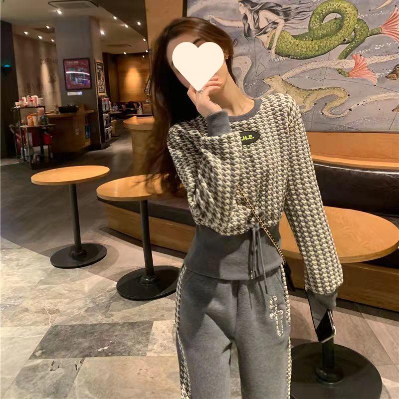 Small Fragrance Set - Women's Spring-autumn Fashionable Casual Stylish Slimming and Age-reducing Wide-leg Pants Set of Two Pieces