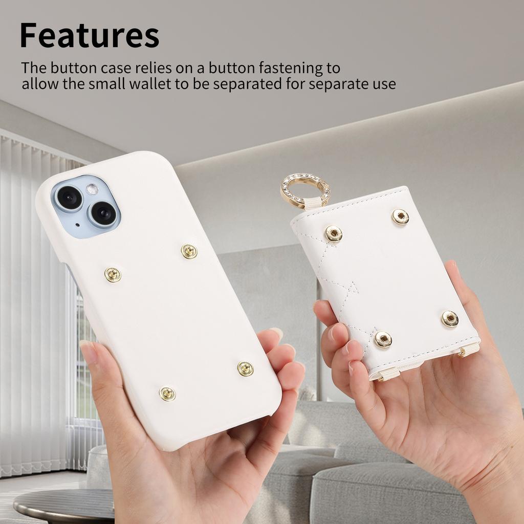 Sharp WISH4 iPhone15 Diamond Line Finger Ring Crossbody Phone Case with Card Slot