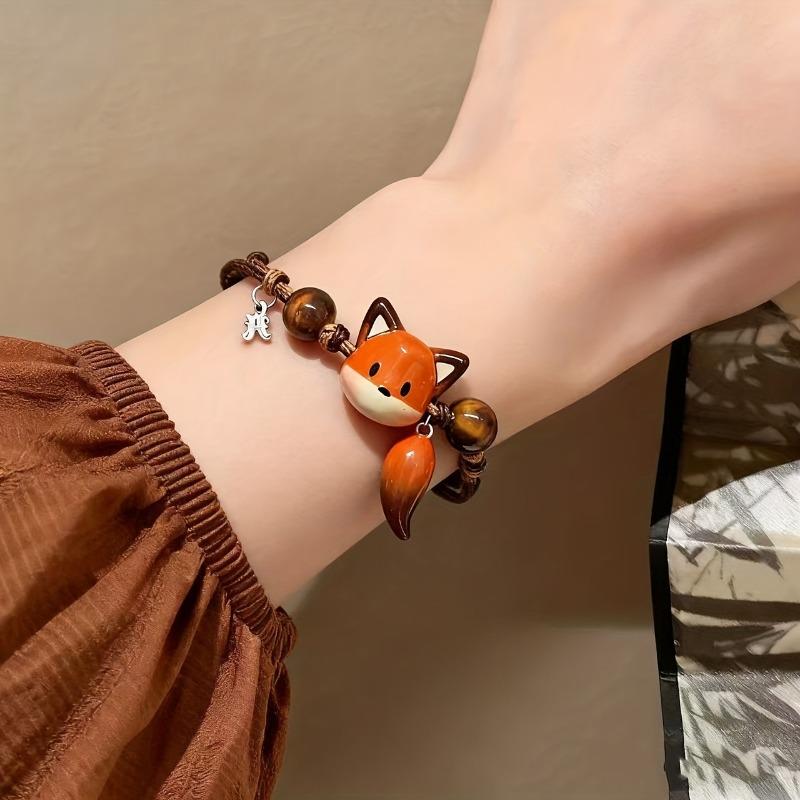 1pc Couple Fox‑Shaped Woven Jewelry Set, Necklace & Bracelet, Ideal Gift for Birthday & Anniversary