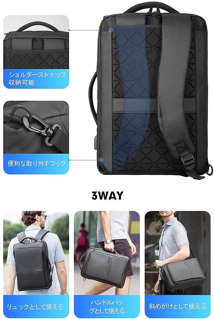 MARK RYDEN 3WAY Business with USB Waterproof Can Store In Comes with Crossbody Luggage Perfect for Business Black Backpack, Thin, Men's Backpack,
