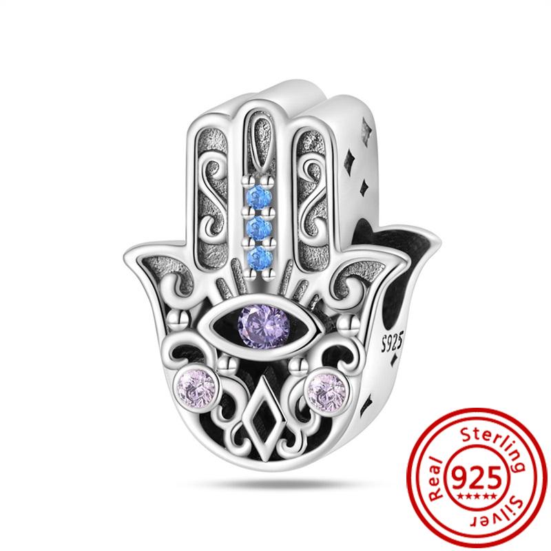 Fit Original Pantaro Charm Bracelet DIY Zircon 925 Sterling copper Skeleton Devil Palm Blue Eyes Pyramid Sparkling Pendant Bead