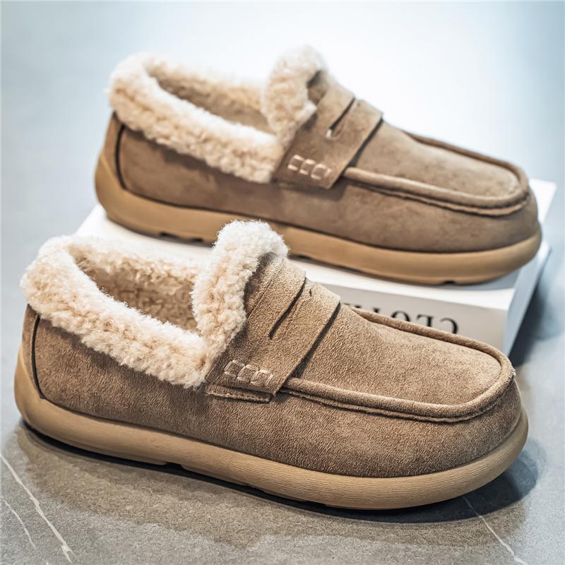 Moccasins Men Loafers Winter Driving Shoes Warm Fleece Slip On Low Top Snow Boots Plush Flats Outdoor Fur Lined Casual Shoes