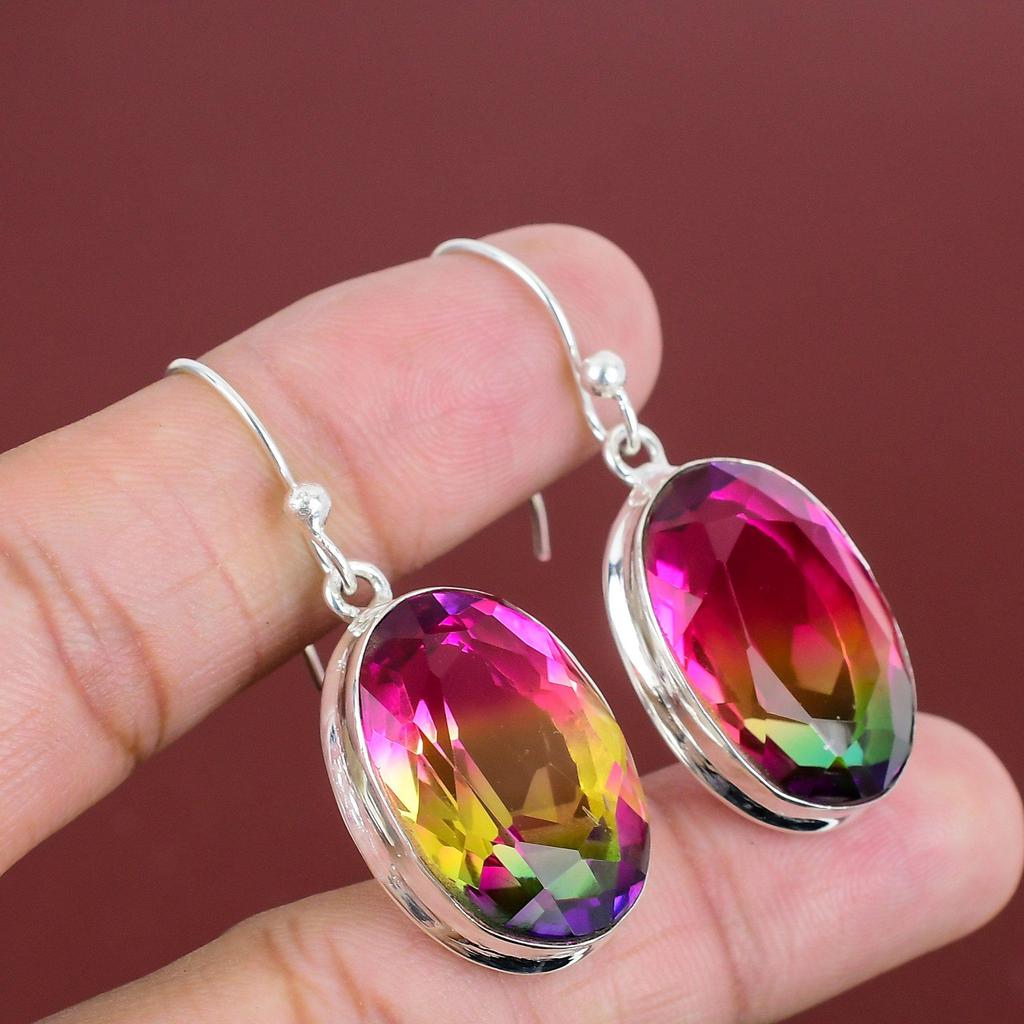 Faceted Multi Tourmaline Earring Handmade Jewelry Original Gemstone Earring 925 Sterling Silver Earrings Antique Drop Earring Gifts For Wife