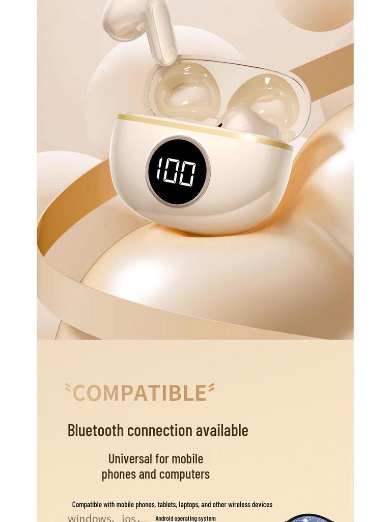 M21s Noise-Canceling Wireless Bluetooth In-Ear Headphones with Digital Display and Long Battery Life for Gaming.