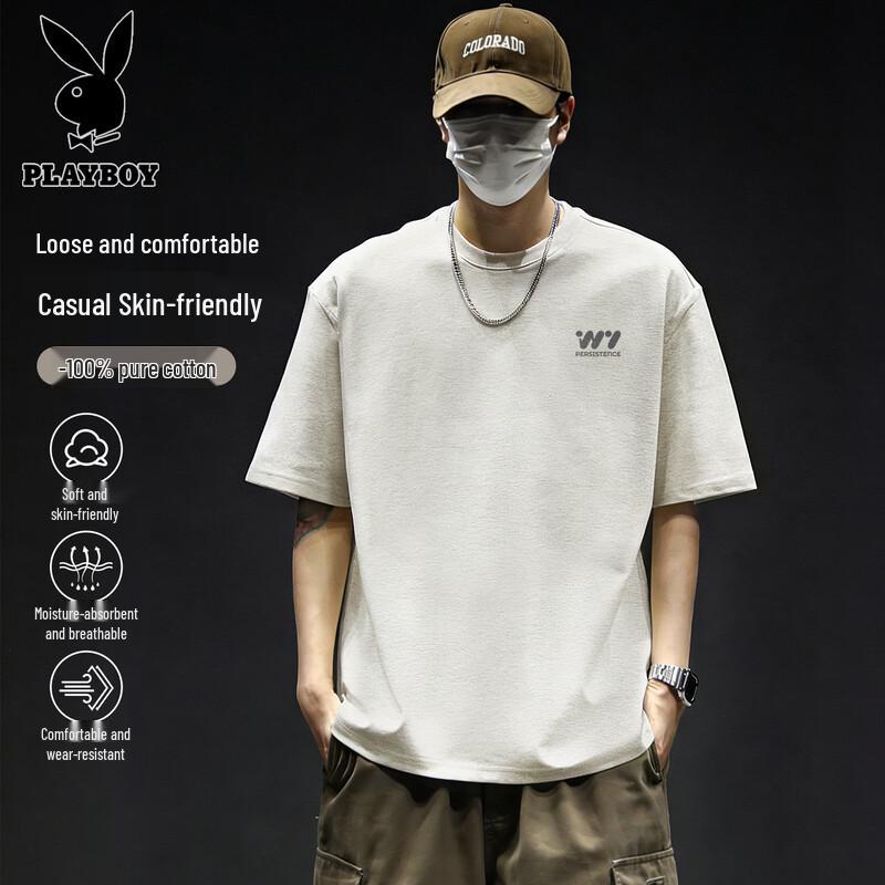 PLAYBOY Men's Loose Fit Pure Cotton Short Sleeve T-Shirt (2026 Collection)