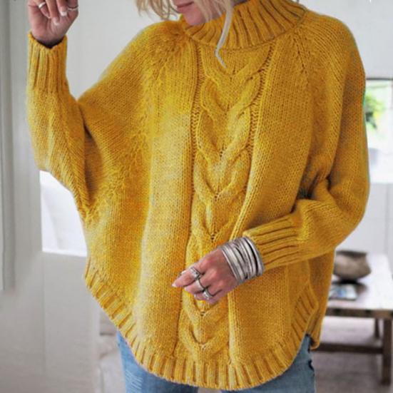 Suéter de mujer Tops Cuello medio alto Manga larga con alas de murciélago Suéter de punto de color sólido
