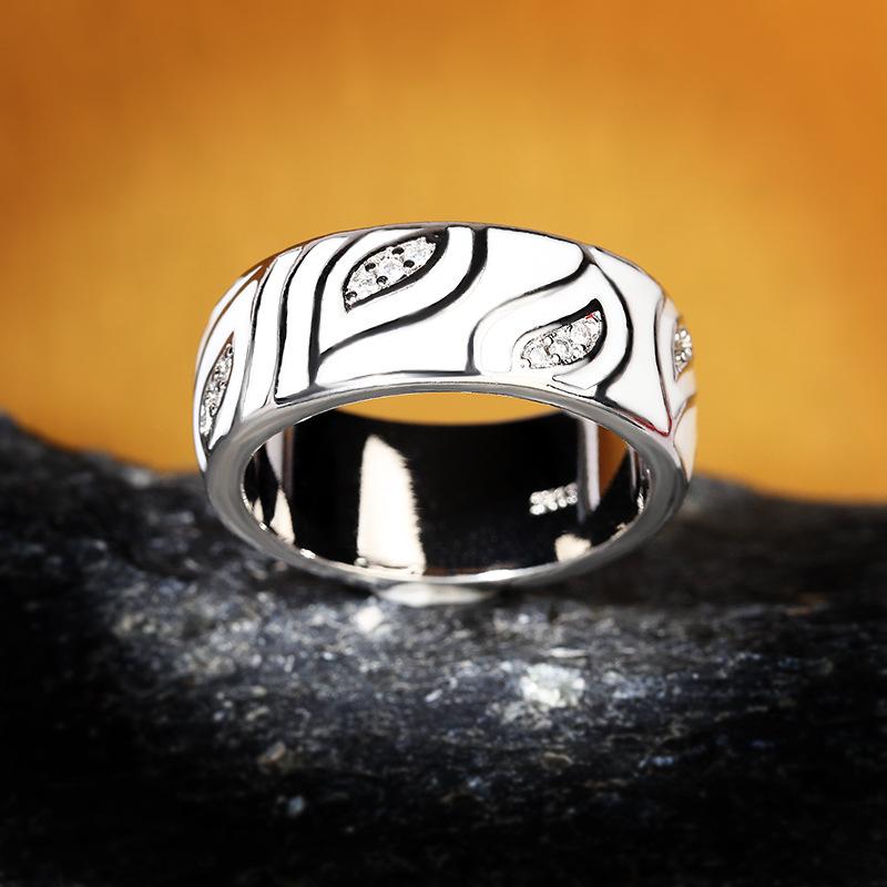 925  White Leaves Sparkling CZ Jewelry Ring Set Fine Jewelry Handmade Enamel Jewelry for Women