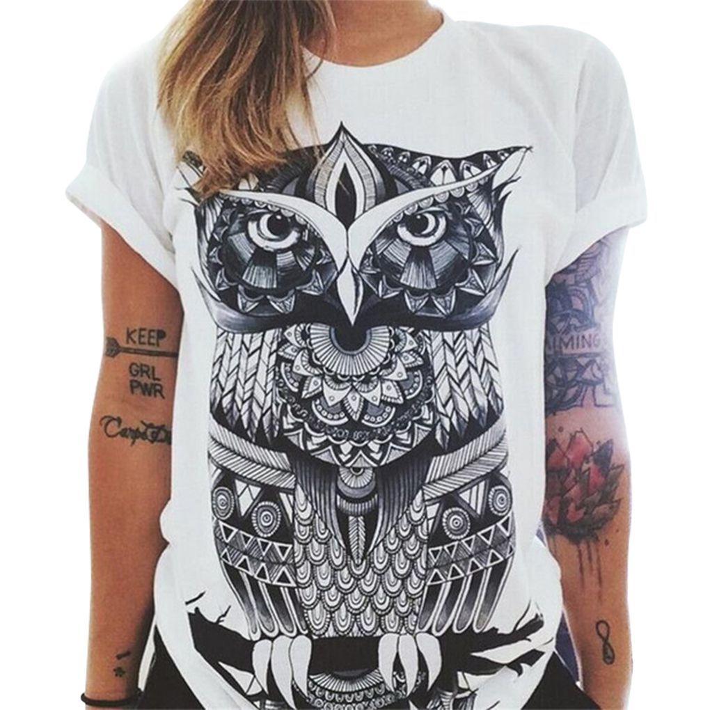 

Women Owl Letters Graphic Printed Crew Neck Short Sleeve Shirt s
