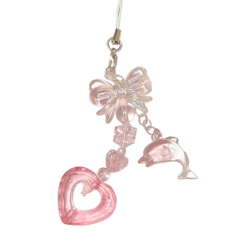 

Серце, бантик, дельфін, кулон, брелок для телефону, мотузка, солодкий телефон, ланцюжок, ремінь, сумка, прикраса, брелок, аксесуар 1 рожевий