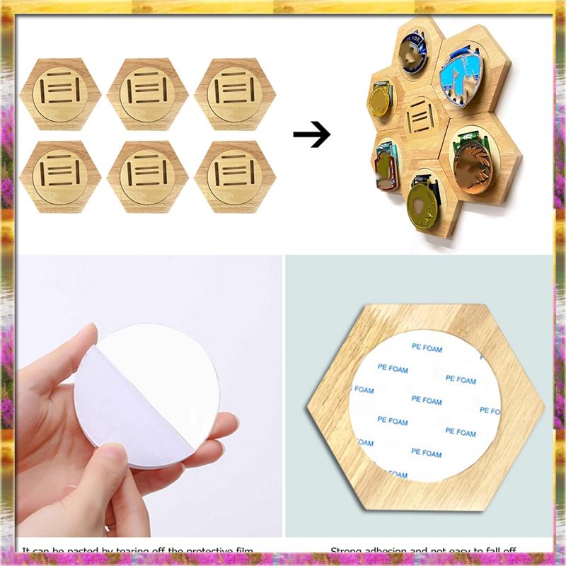 Aug. Simple Wooden Medal Rack 8PCS Hexagonal Wall Mount Decoration For Bedroom Living Room Storage