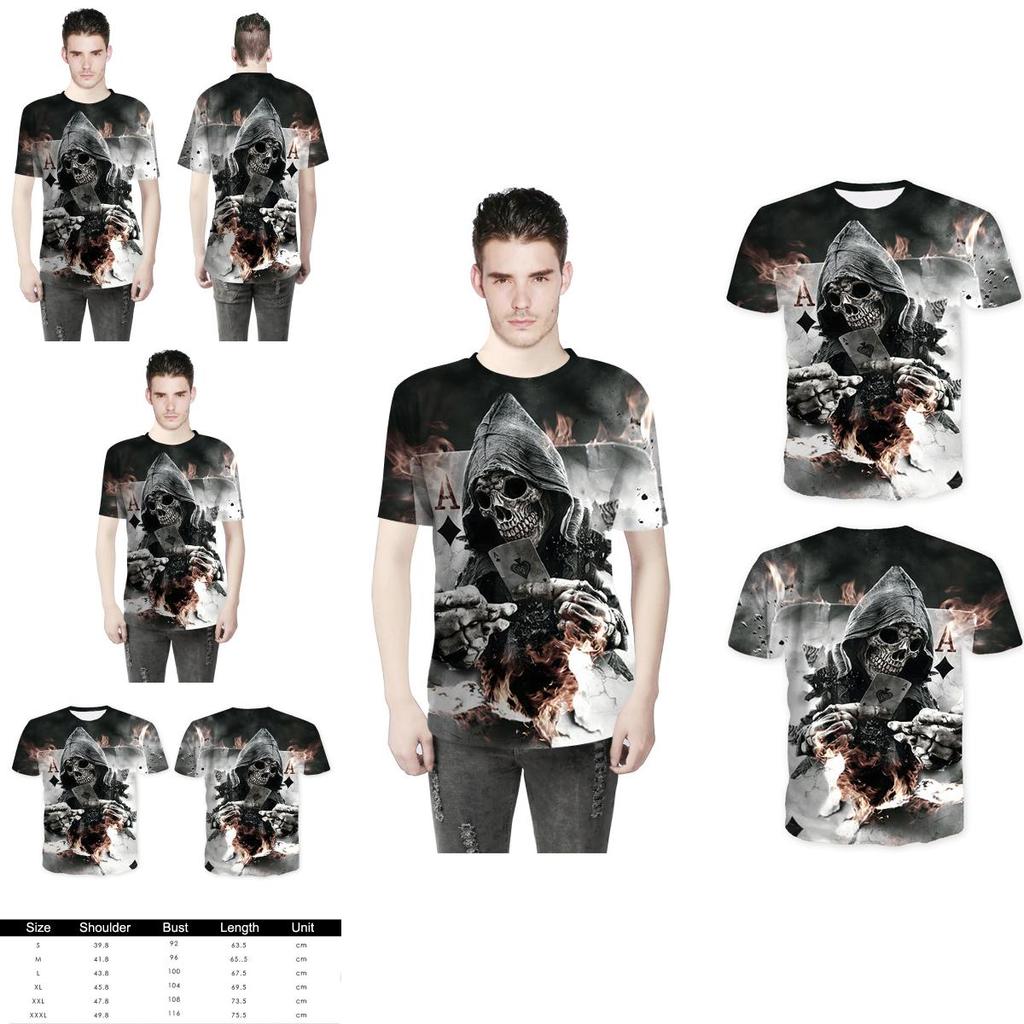 Fashion Men Funny Skull 3d Print T-shirt With Casual Crew Neck And Short Sleeves