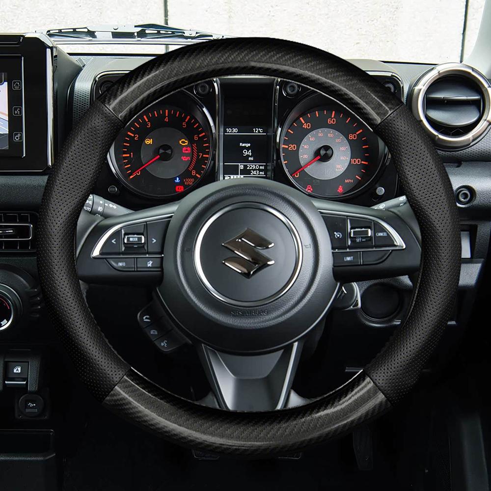 For Suzuki Steering Wheel Cover Carbon Fiber Leather Swift Fronx Dzire Celerio Ciaz Baleno Solio Splash SX4 Vitara Alto JIMNY