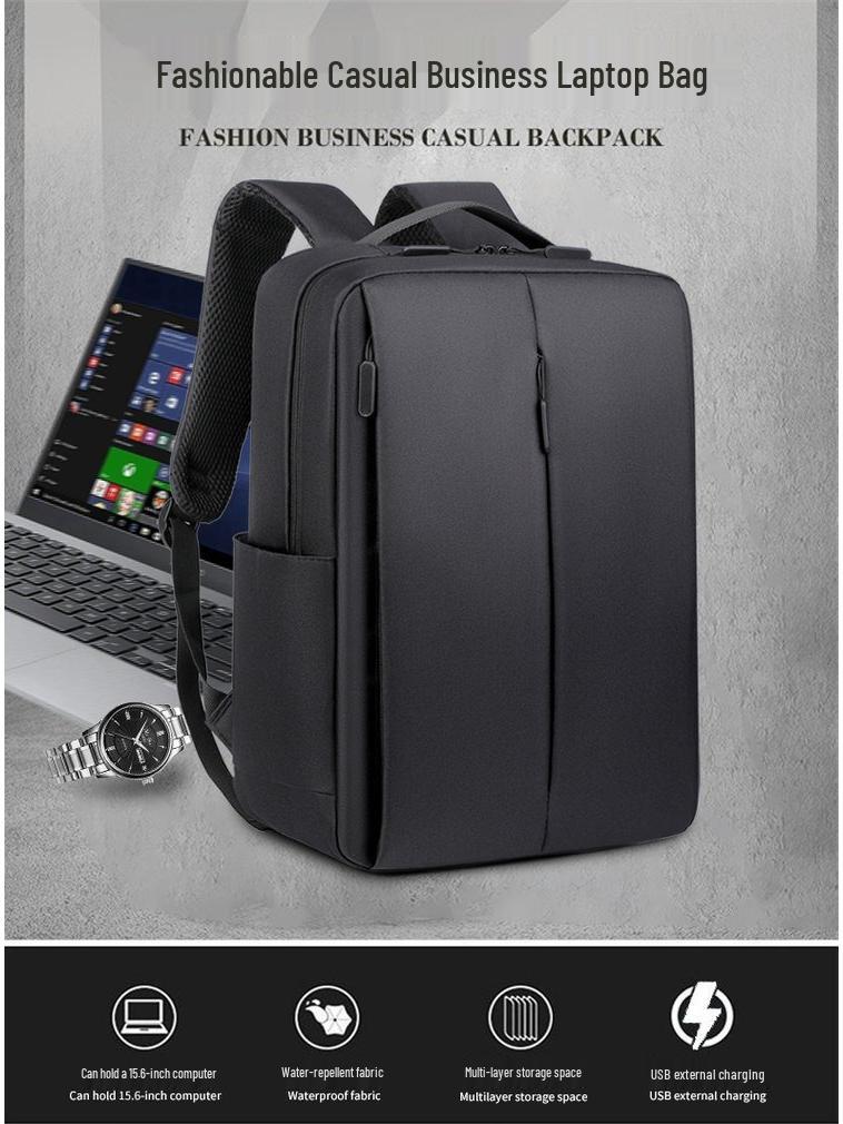 Men's Water-Resistant Casual Business Laptop Backpack with Large Capacity
