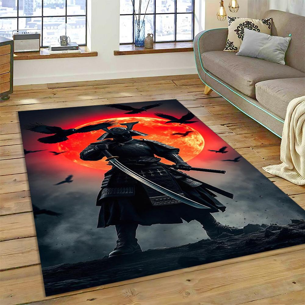 2025 New 3D Japanese Samurai Bushido Katana Cartoon Carpet Rug for Living Room Bedroom Home Sofa Decoration,Non-slip Floor Mat
