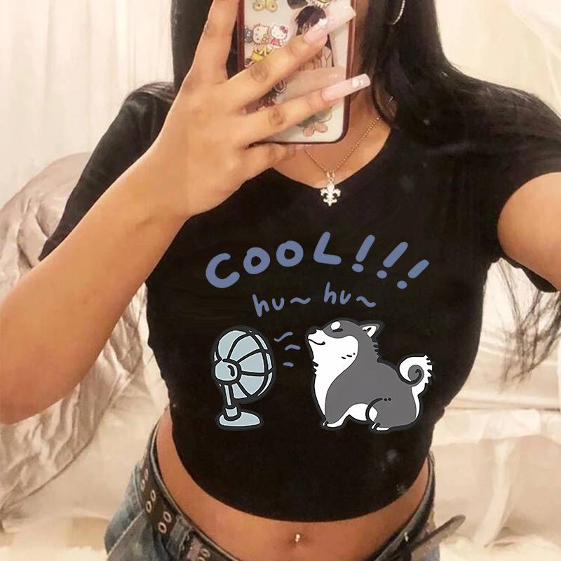 Hip Hop Crop Top Y2k 90s Funny Cute Cat T Shirt Women Shirt Harajuku Graphic Ulzzang T-shirt 90s Tshirt Top Tee Female Cropped