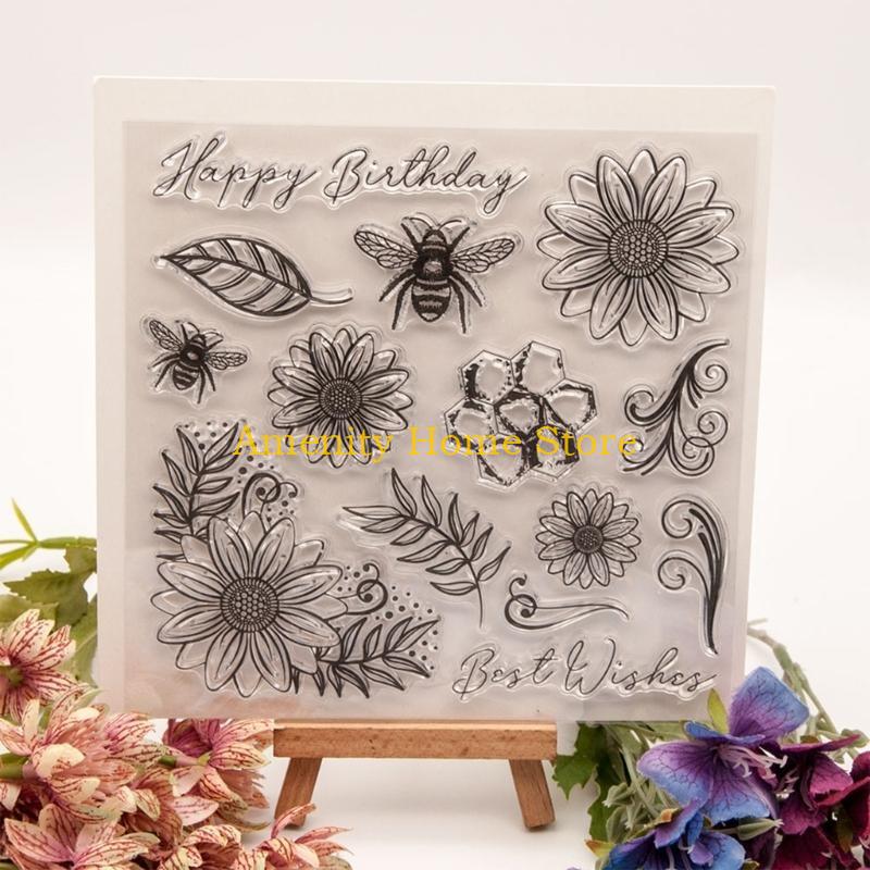 F26C Clear Stamp Seals Flowers Transparent Stamp Leaves Silicone Stamp for Cards Journal Scrapbooking Photo Decorations