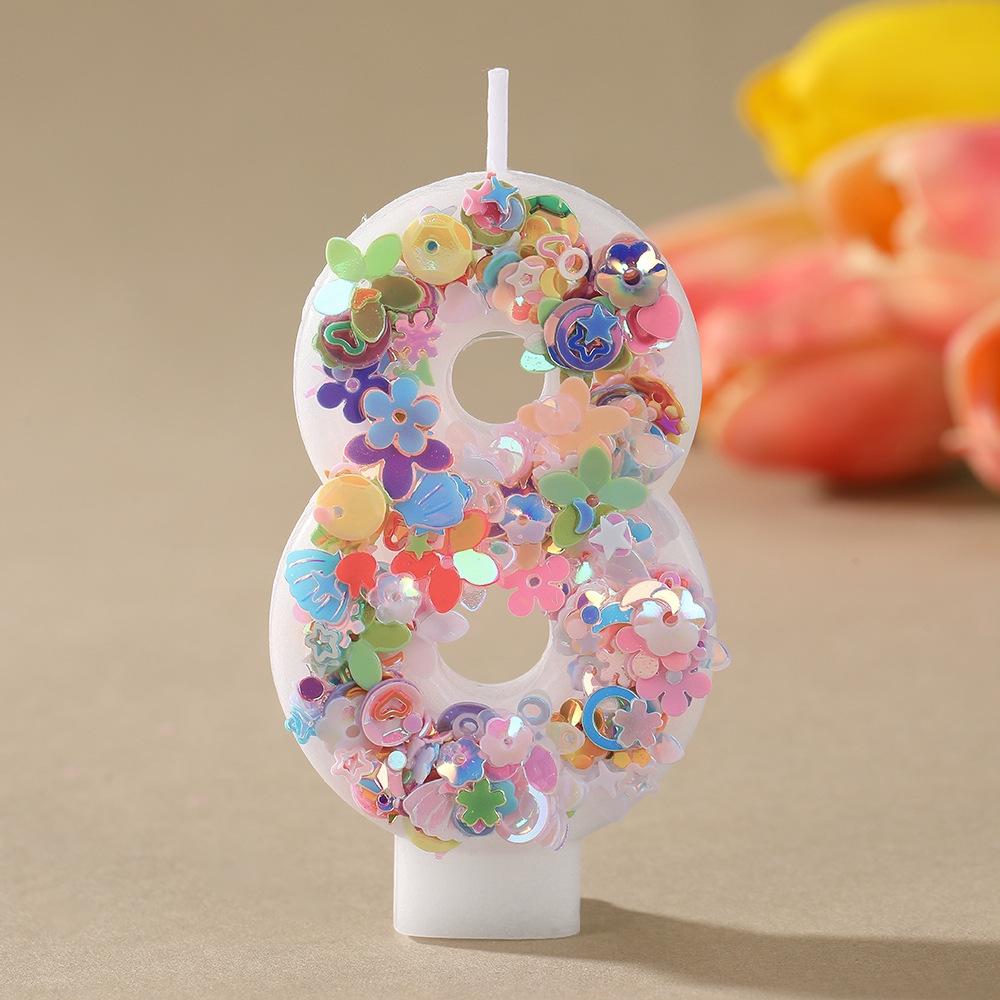 Colorful Sequin Flower Birthday Number Candles – Handmade DIY Cake Decorations