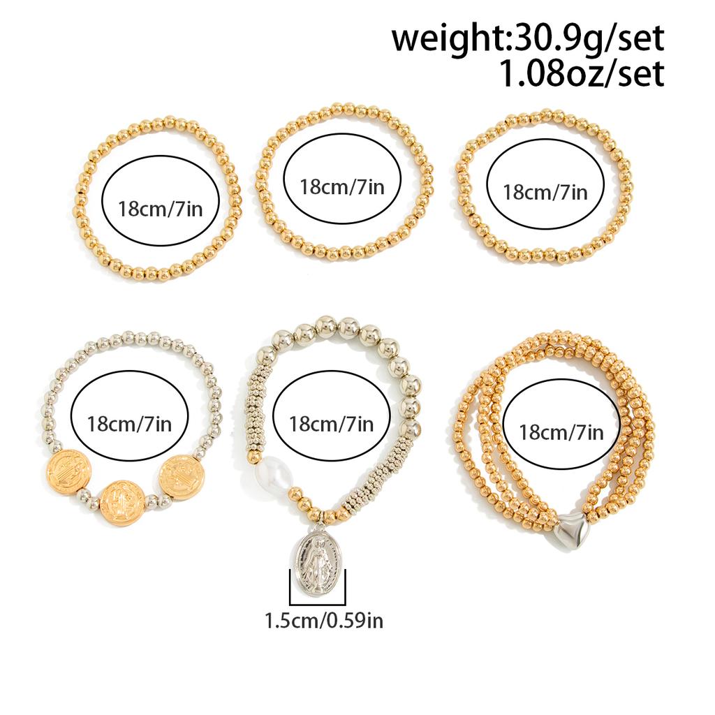 Ingemark 6Pcs/Set Retro Imitation Pearls Heart Pendant Bracelets for Women Creative Mixed Color CCB Beads Chain New Year Jewelry