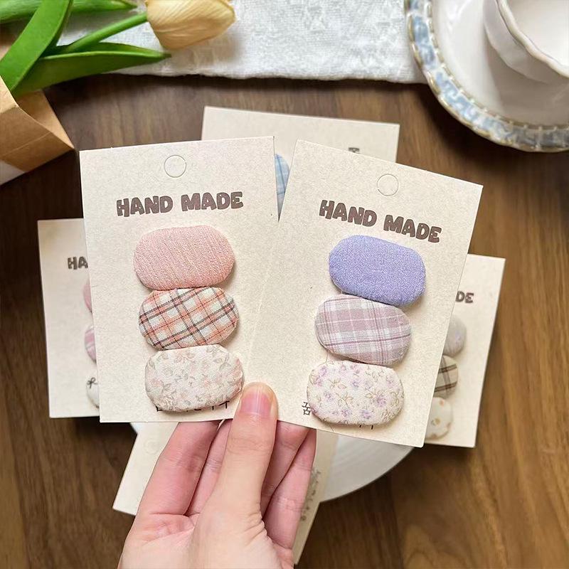 Children's Floral Gingham Hair Clip - Cute Oval BB Hairpin for Little Girls