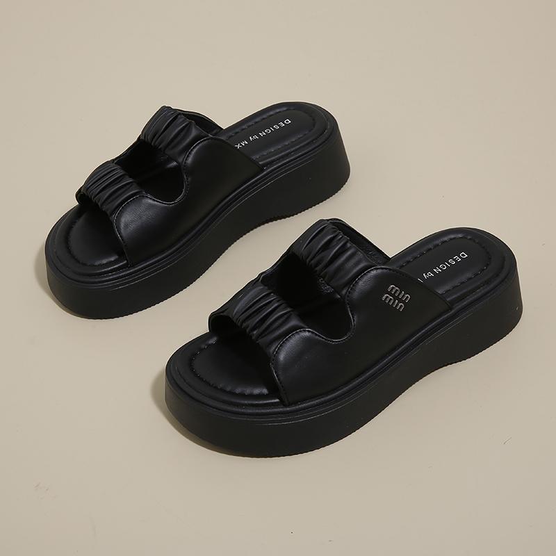 CRLAYDK Platform Slide Sandals for Women Beach Fold Summer Causal Thick Sole Soft Leather Open Toe Slip on Slippers