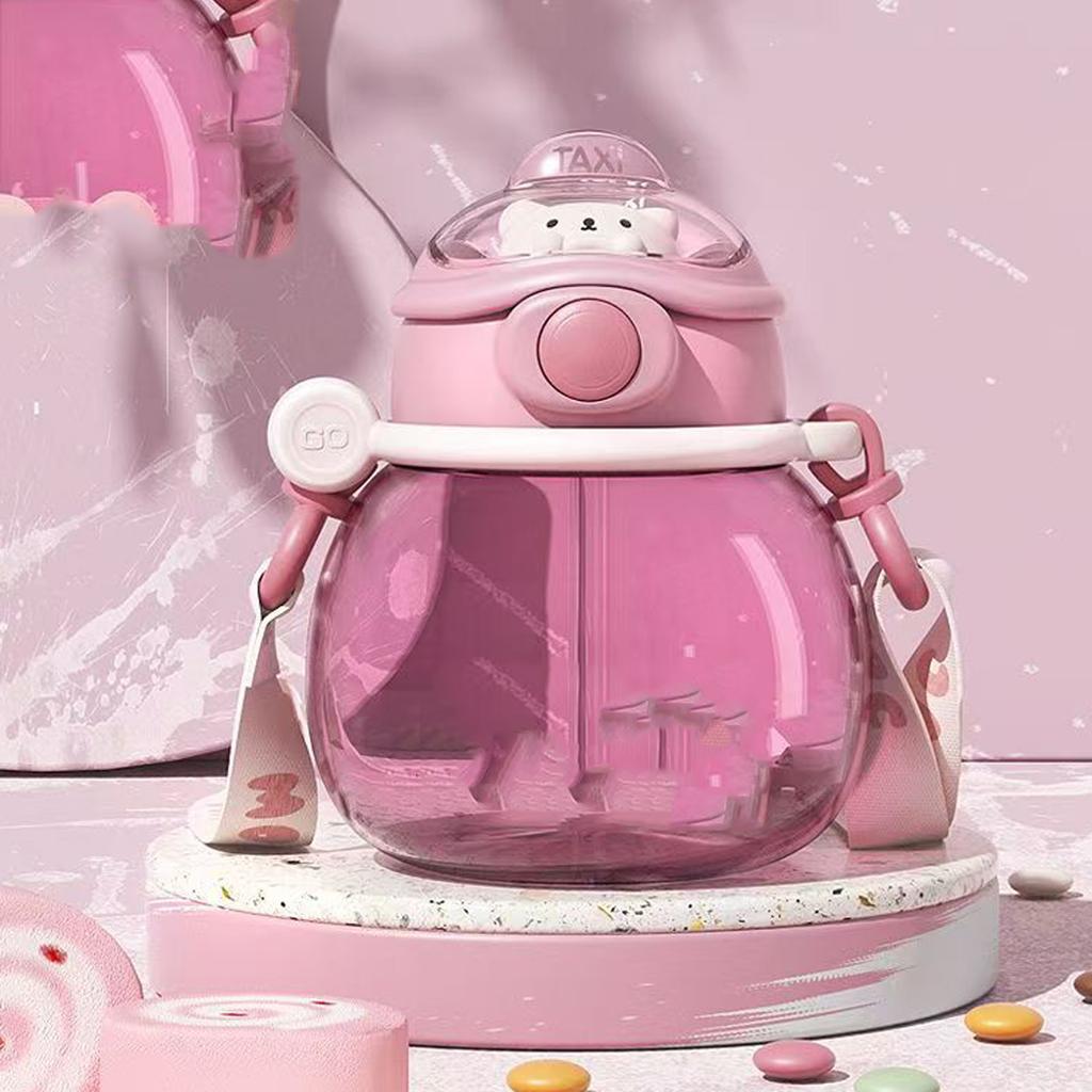 Large Capacity Women's Portable Plastic Water Jug Cute Straw Cup for Kids Summer Outdoor Hydration