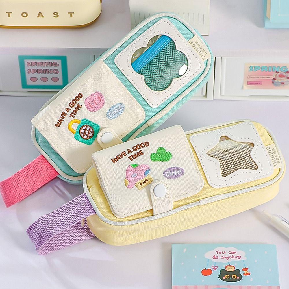 Dopamine Color Pencil Case Handheld Stationery Bag Portable Pen Pouch Students