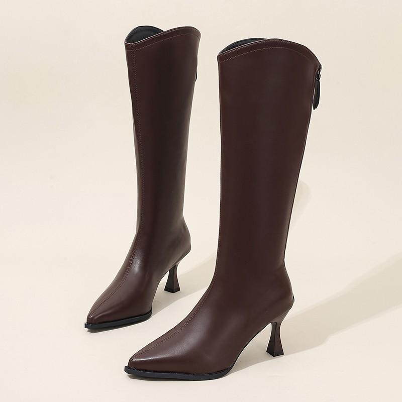 New Style Women Pointed Toe High Boots Sexy Leather High Heels Shoes Woman Trend Elegant Luxury Boots Pumps Stilettos Boots