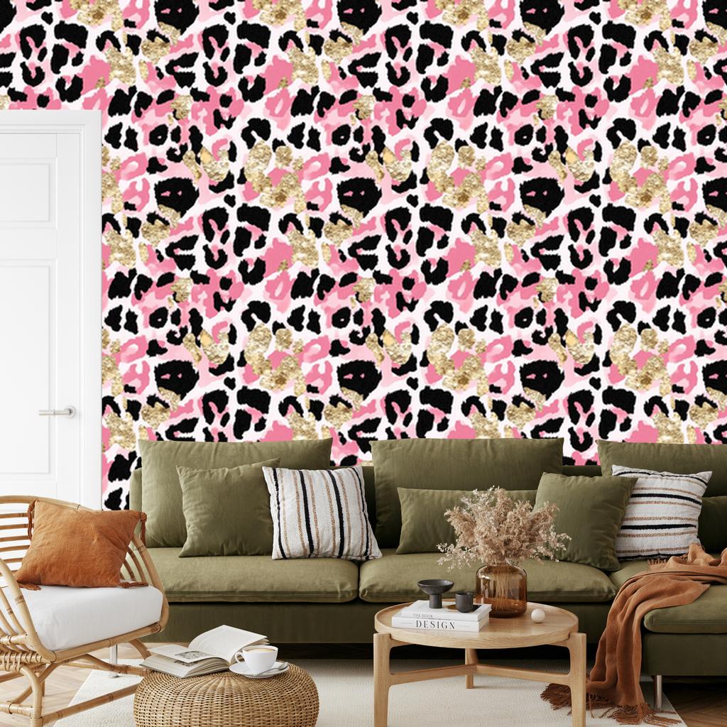 Pink glitter leather wallpaper powder pink, black and white 50x1000