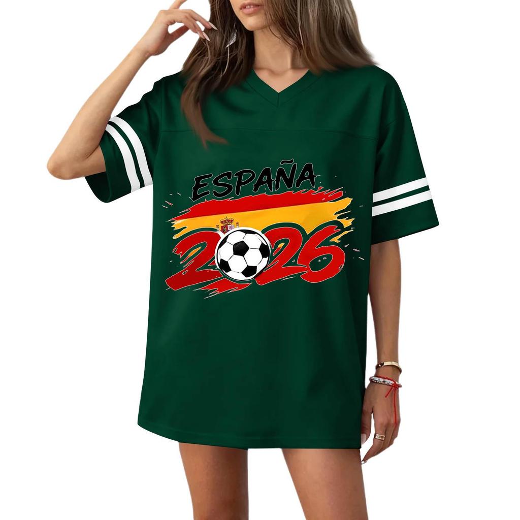 Women’s Casual V Neck Football Jersey Flag Print Short Sleeve Sports T Shirt Top for 2026 Soccer Fans