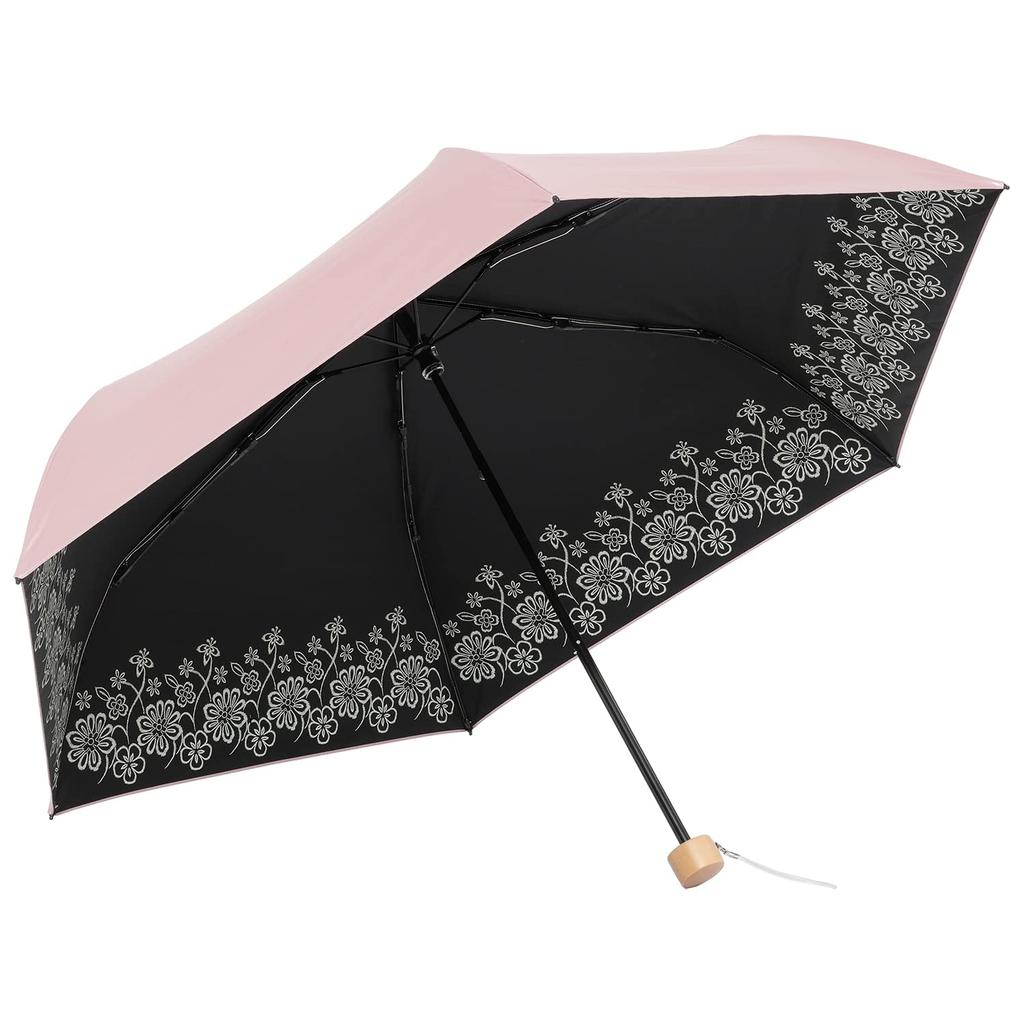 Sun and Rain Folding 50cm X 6 UV Heat and Light Mini Umbrella Embroidered Floral Pattern Parasol, Umbrella, Ribs, Protection, Blocking, Tri-Fold