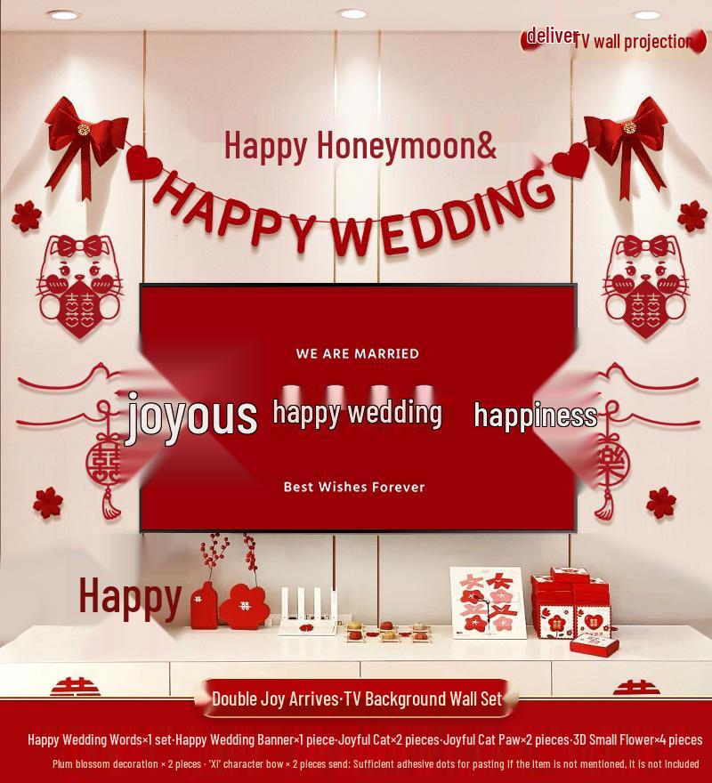 Wedding TV Background Wall Decoration - Double Happiness Bedroom Set
