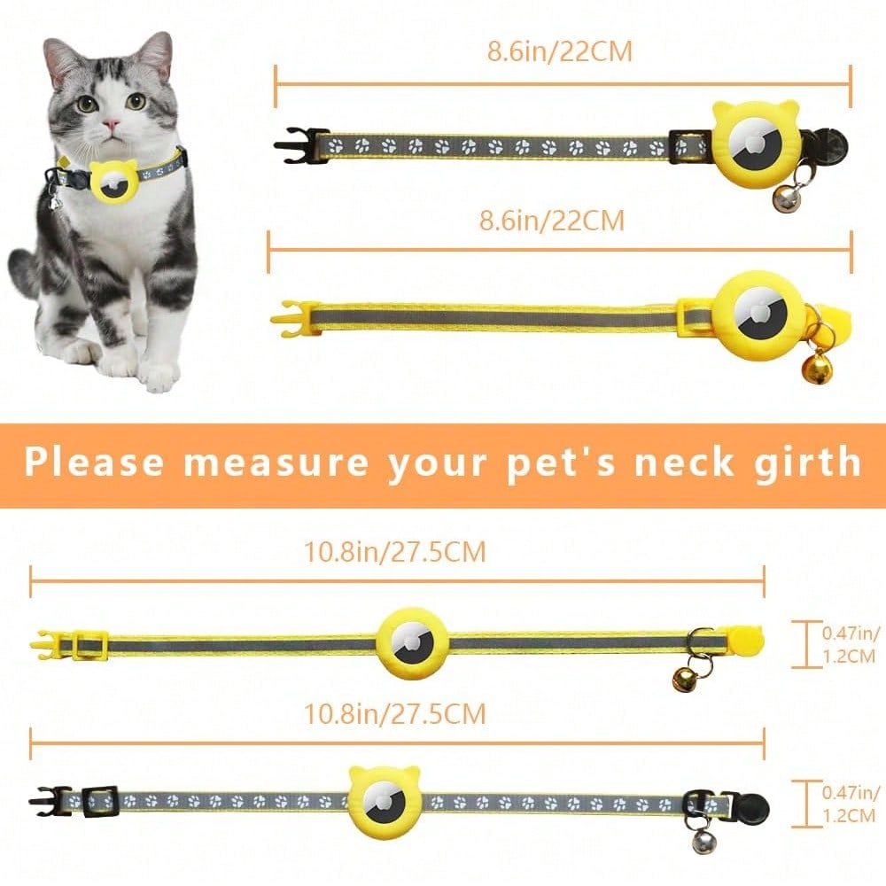 For Airtag Protective Case Cat Collar with Adjustable Night Reflection Kitten Collar with Bell for Cats Dog Puppy Without Airtag