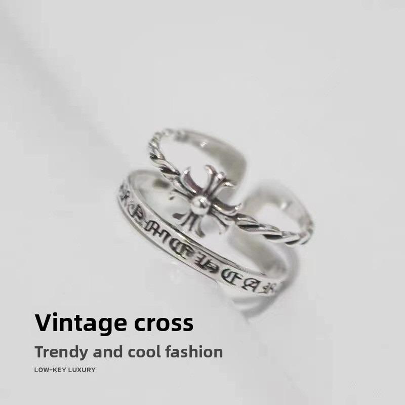 Rock Hip Hop Vintage Prsten Hipster Přehaný Vrána + Prsten na Ukazováček Dámský Prsten s Vyrytým Křížem