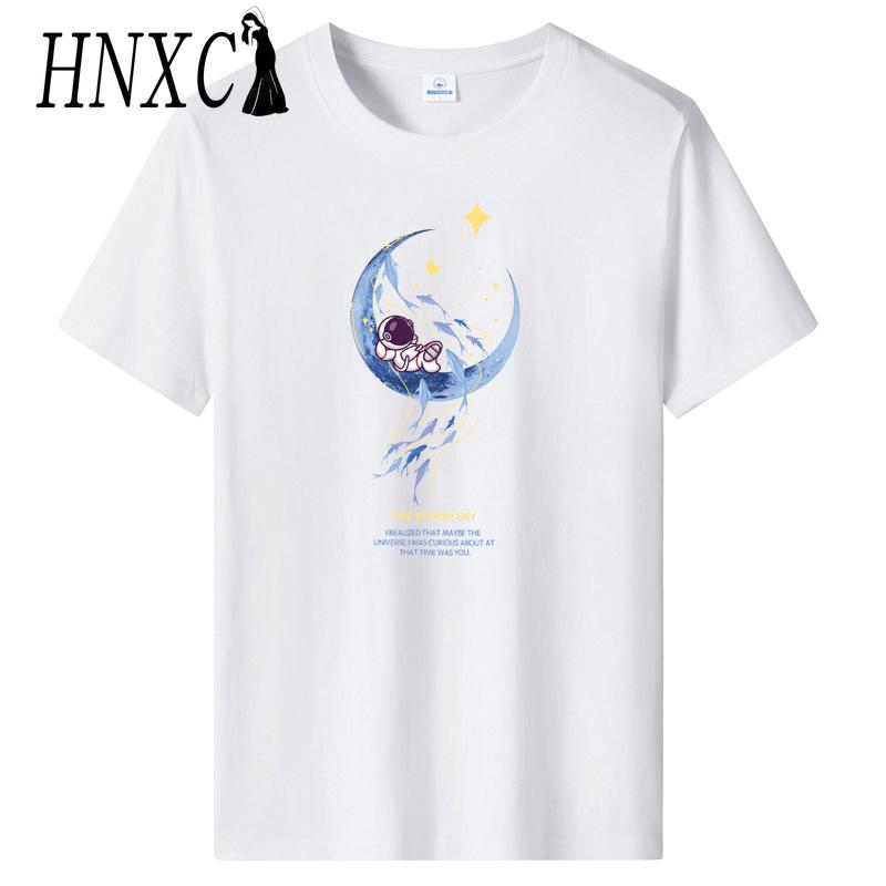 HNXC Cotton Short Sleeve T-shirt Men's Fashion Loose Half Sleeve Shirt Printed Compassionate Shirt