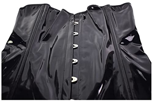 DOKiDOKi Enamel Corset Dress (Black) Lace-Up Bodysuit Cosplay Costume for SM, Dominatrix, Bondage, Punk Rock, and Sexy