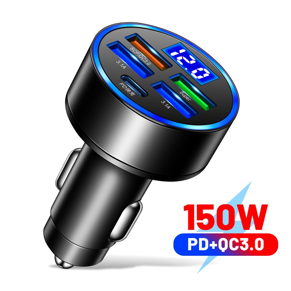 

Автомобильное зарядное устройство 5 В 3,1 А, 4 порта USB Type C, адаптер быстрой зарядки со светодиодным дисплеем напряжения для смартфонов, автоаксессуары