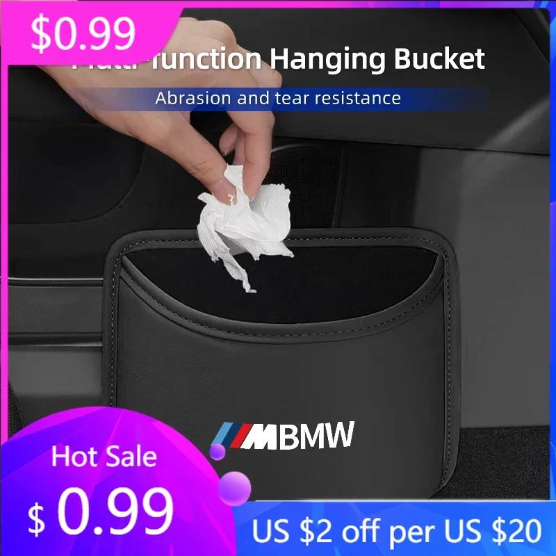 Car Sticker 2025 Hot Car Door Storage Box PU Leather Auto Seat Back Hanging Trash Can Bin Accessories For BMW Performance X1 X3