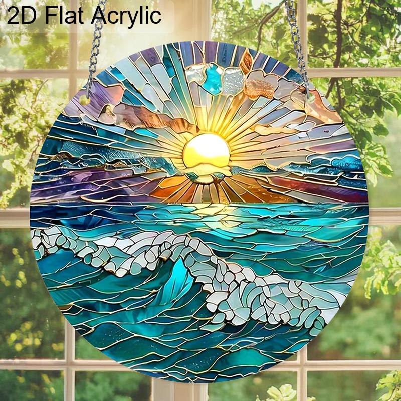 Acrylic Ocean Sunset Suncatcher Stained Glass Effect Window Hanging Ornament Nature Lover Gifts