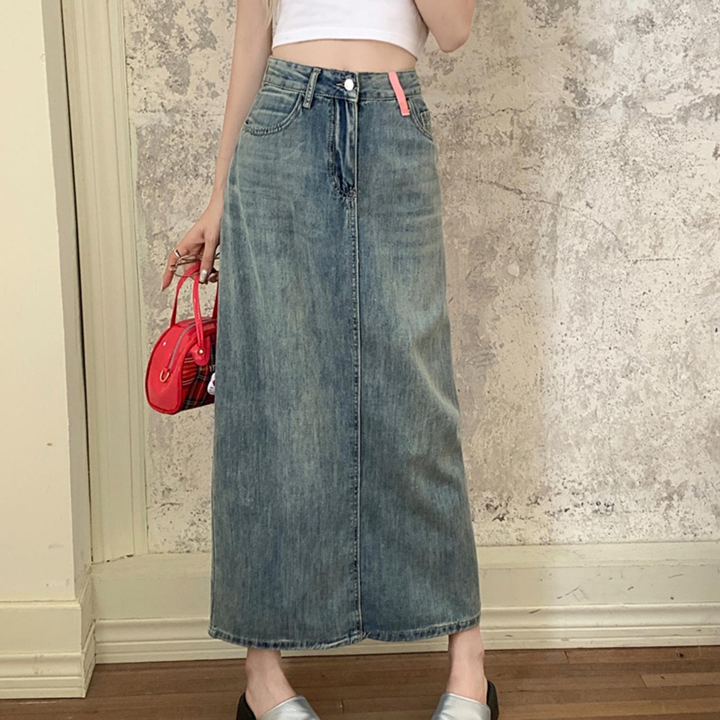 

Весенне-летняя женская джинсовая юбка до середины тела с высокой талией, средняя юбка с кисточками и разрезом, юбка-трапеция XL синий