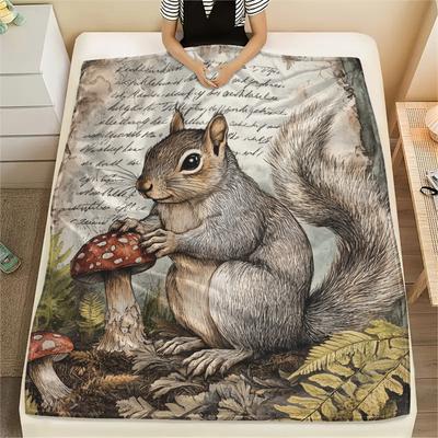 Grijze Eekhoorn Print Flanellen Deken, Hoge Kwaliteit Comfortabel voor Alle Seizoenen, Woondecoratie, Warmte en Comfort