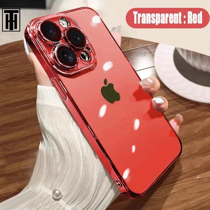 Luxury Transparent Primary Colours Phone Case For IPhone 15 14 11 12 13 14 Pro Max Mini XS X Plus Plating Frame Protective Cover
