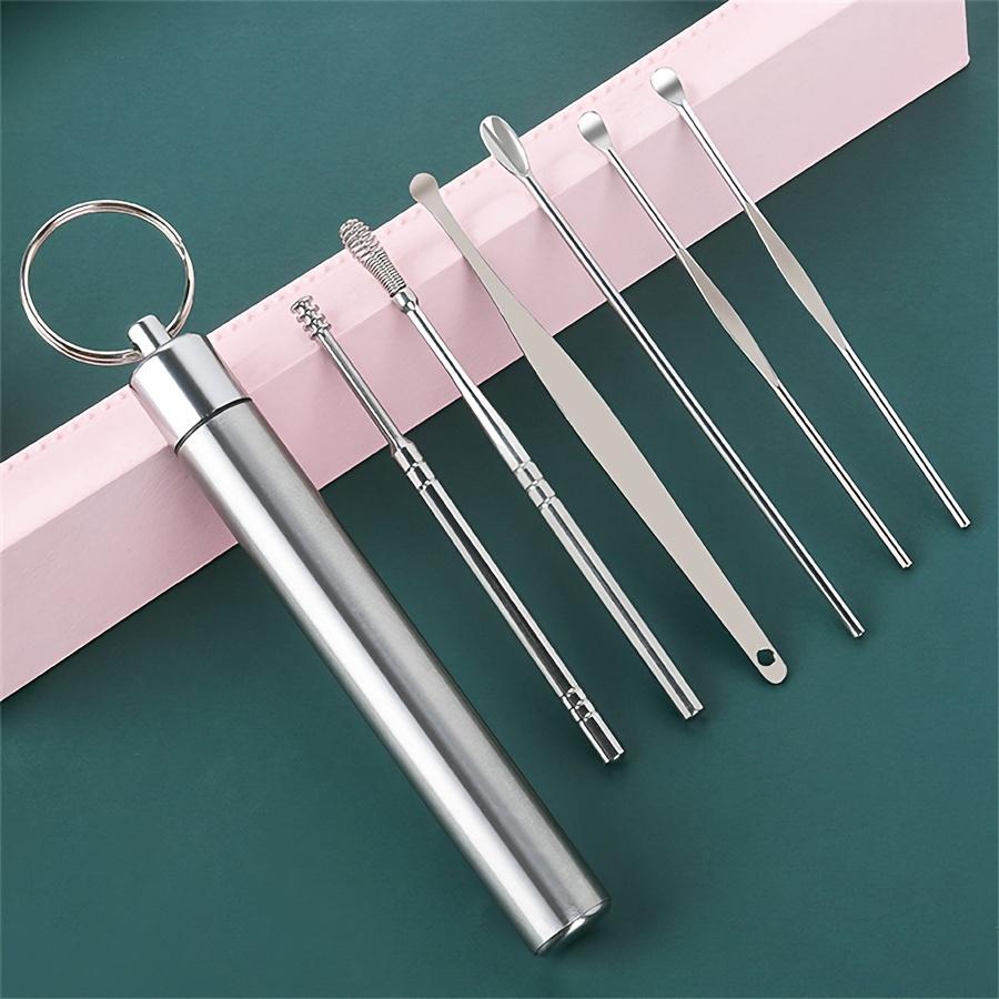 Stainless Steel Ear Cleaning Kit - Portable Spiral Scoop Set with Keychain, Odorless & Battery-Free