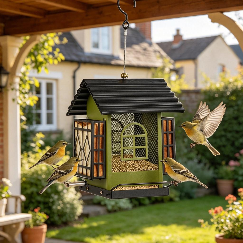 Outdoor Wrought Iron Hanging Bird Feeder For Balconies, -Resistant, Large Capacity Food Storage, Garden And Patio Decoration, Bird Feeding.