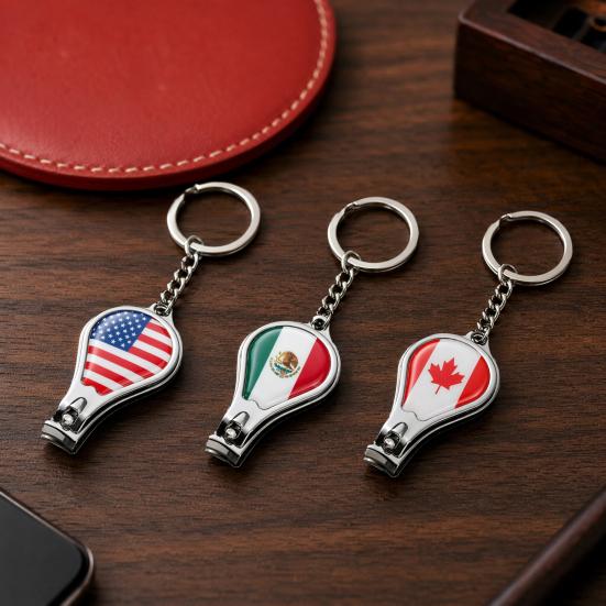 Football Match National Flag Nail Clippers, Stainless Steel Fingernail Cutter with Key Ring, 3-in-1 Bottle Opener Keychain, Soccer Fans