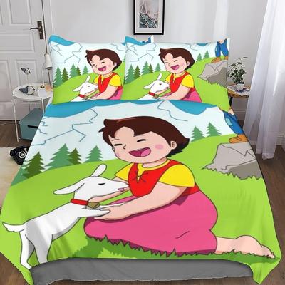 Juego de Cama Heidi, Ropa de Cama Heidi la Niña de los Alpes, Juego de Funda Nórdica Heidi y Familia, Decoración de Dormitorio