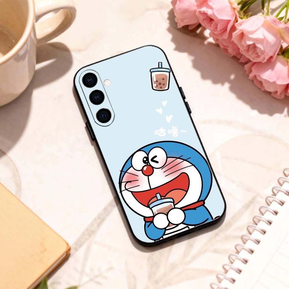 Cute Fat D-Doraemon Blue white   phone Case For Samsung Galaxy A73,A72,A71,A70,A53,A52,A51,Others Soft Black Shell