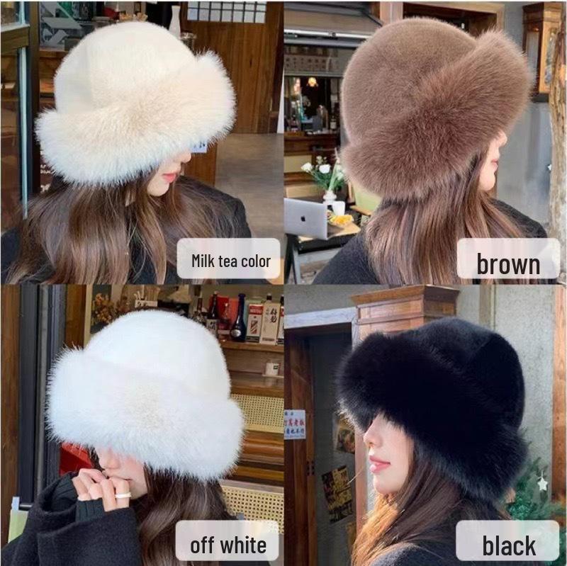 Women's Plush Mongolian Hat: Thick Warm Faux Mink Fur Bucket Hat with Ear Protection for Autumn and Winter